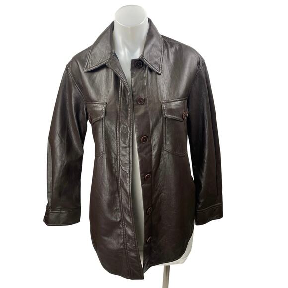 Aritzia Wilfred Women's Brown Faux Vegan Leather Button Long Sleeve Jacket 2XS - Picture 1 of 3